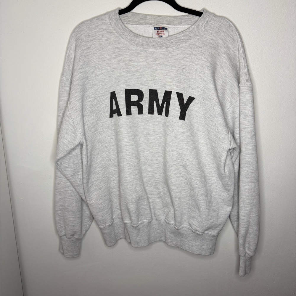 Vintage Jerzees Light Gray ARMY Crew Neck Sweater